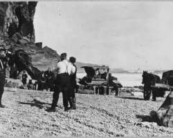 12 mile beach by horse and cart, late 1800\'s. On the way to Barrytown, near Punakaiki